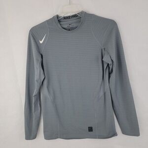 NIKE PRO Mens Shirt Sz M Fitted GRAY Dri Fit Striped Gym Workout Athletic